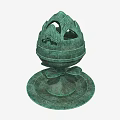 Green Egg Shaped Decorative Ornament Set With Hollow Out Design And Base Tray