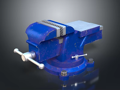 Blue Bench Vise With Fixed Jaws And Rotating Base For Workshop Applications 3d model