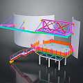 Colorful Steel Structure Design With Staircase Platform Support Columns And Framed Panels