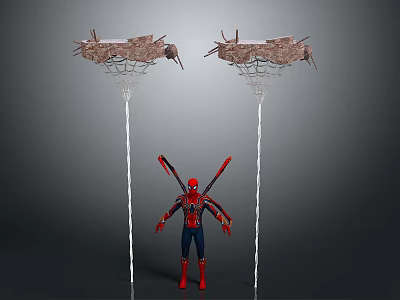 Damaged Basketball Hoops And Spider Man Figure With Mechanical Arms In 3D Model Scene 3d model