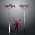 Damaged Basketball Hoops And Spider Man Figure With Mechanical Arms In 3D Model Scene