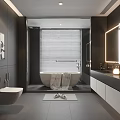 Modern Gray Bathroom Interior Design With Bathtub Toilet Vanity And Backlit Mirror