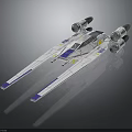 Interstellar Starfighter Spaceship With Twin Engines And Sleek Blue White Design