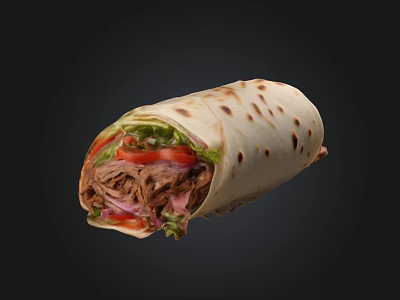 Appetizing Grilled Beef Wrap With Fresh Vegetables And Soft Tortilla 3d model