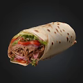 Appetizing Grilled Beef Wrap With Fresh Vegetables And Soft Tortilla