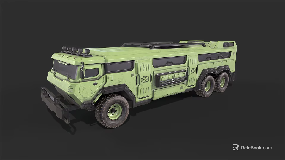 Green Six Wheel Rugged Off Road Utility Vehicle With Roof Rack 3d model 
