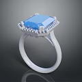Elegant White Ring With Square Blue Gemstone And Decorative Details