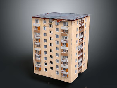 Multi Story Residential Apartment Building With Beige Exterior Balconies Flat Roof And Regular Windows 3d model