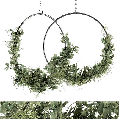 Hanging Garden Decor With Two Black Metal Rings And Green Foliage Vines 3d model