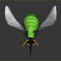 Cartoon Insect Character With Green Body Transparent Wings And Yellow Antennae