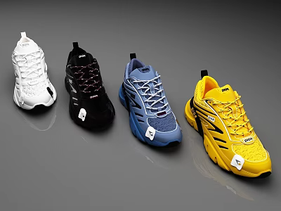 Modern Chunky Sole Sneakers In White Black Blue And Yellow Colors 3d model