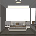 Modern Minimalist Bedroom Interior With Bed Window Seat Pillows And Built In Wardrobe