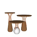 Modern Round Tables With Wooden Tabletops Metal Frames And White Spherical Base 3d model