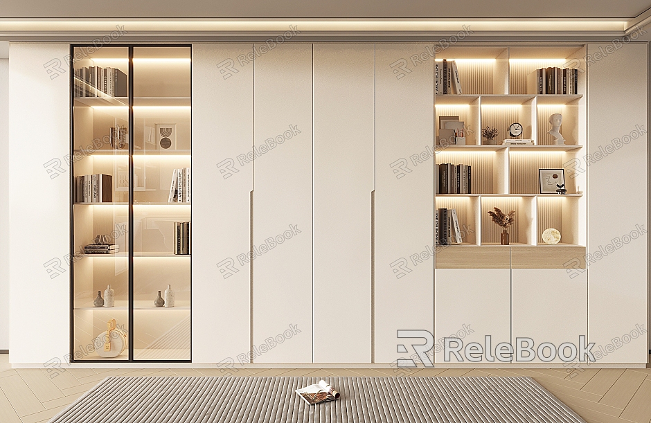 Modern Decorative Cabinet Cream Bookcase Decorative Cabinet model