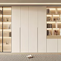 Modern Display Cabinet With Glass Doors Open Shelves Built-in Lighting And Decorative Items
