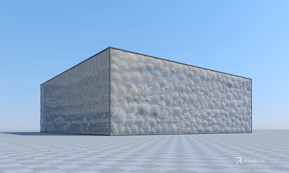 Modern Stadium Building With Geometric Glass Facade And Open Plaza Design 3d model 