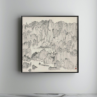 New Chinese Landscape Painting Grey Hallway Landscape Decoration Painting 3d model