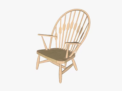 Classic Wooden Dining Chair With Spindle Back Armrests And Padded Seat Design 3d model