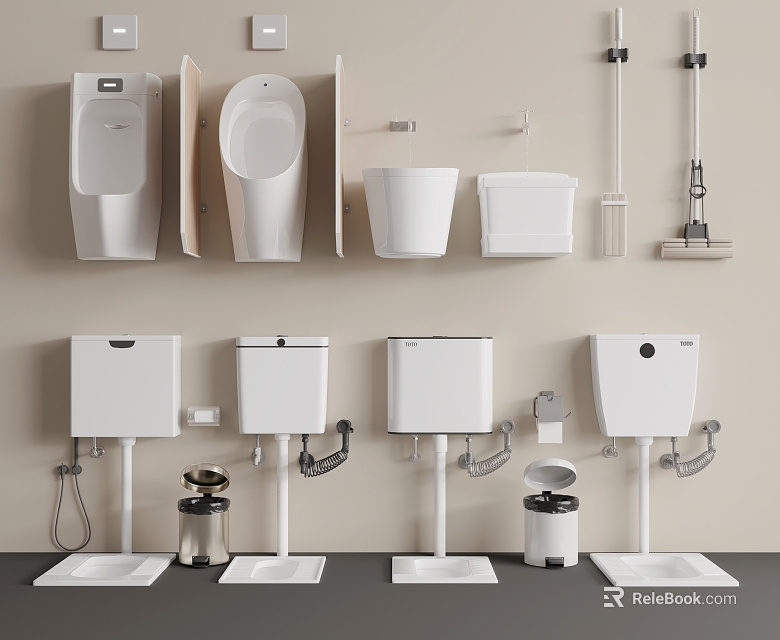 Urinal And Sanitary Ware Display In Bathroom 3d model 