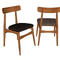 Modern Wooden Dining Chairs With Curved Backrest And Black Gray Upholstered Seats