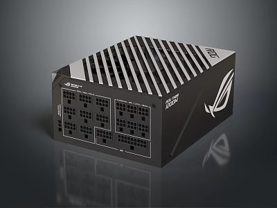 ASUS ROG Gaming Power Supply Unit With Black Silver Stripes And Multiple Ports 3d model