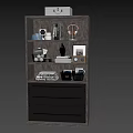 Modern Wardrobe With Shelves Drawers And Stored Books Headphones Camera Decorative Balls