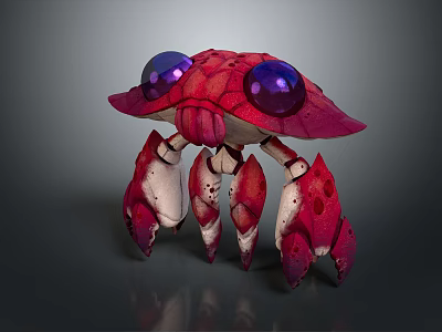 Game and Movie Fantasy Character With Red Pink Body Large Purple Eyes and Multiple Legs 3d model