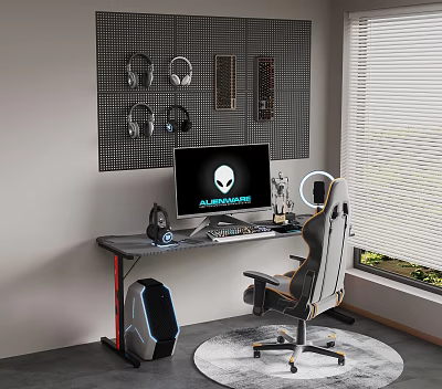 Alienware Gaming Computer Setup with Monitor Headphones PC Case Desk and Gaming Chair 3d model