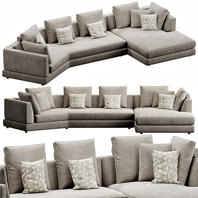 Modern L Shaped Gray Sectional Sofa With Decorative Pillows For Living Room 3d model 
