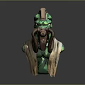 Intricate Green Game Movie Character With Armor Like Structure And Wooden Decorative Details