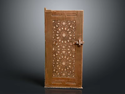 Carved Wooden Door With Intricate Floral Pattern And Ornate Decorative Design 3d model