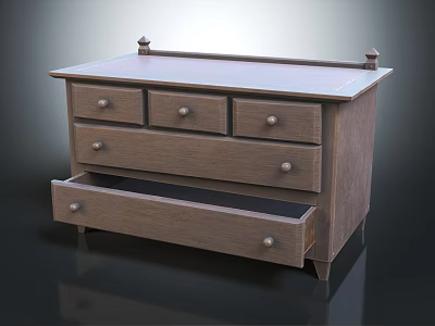 Vintage Wooden Entryway Console Cabinet With Multiple Drawers And Decorative Knobs 3d model