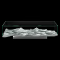 Modern Coffee Table With Glass Top And Wavy Mountain Inspired Design For Living Room Decor