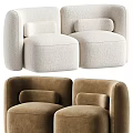 Modern Upholstered Two-Seater Sofa With Rounded Arms And Cushioned Seats Beige Brown