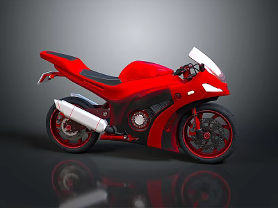 Red Sporty Motorcycle Design With Black Seat Windshield And Sleek Wheels 3d model
