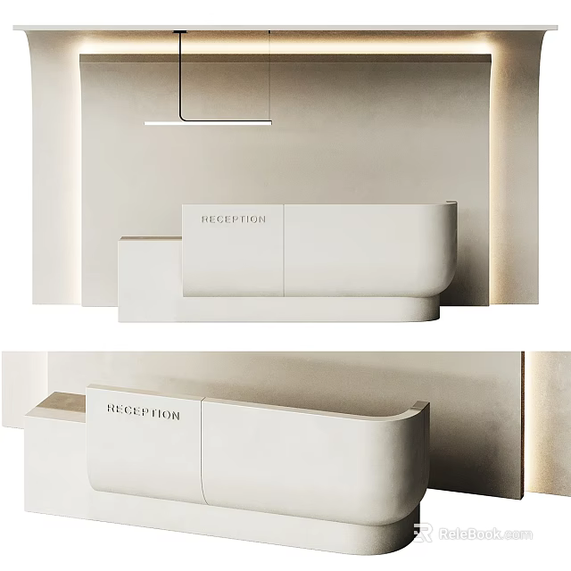 Modern Reception Desk Design With Sleek White Surface And Built in Sign 3d model 