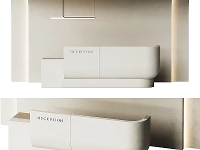 Modern Reception Desk Design With Sleek White Surface And Built in Sign 3d model
