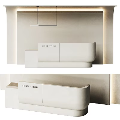 Modern Reception Desk Design With Sleek White Surface And Built in Sign 3d model