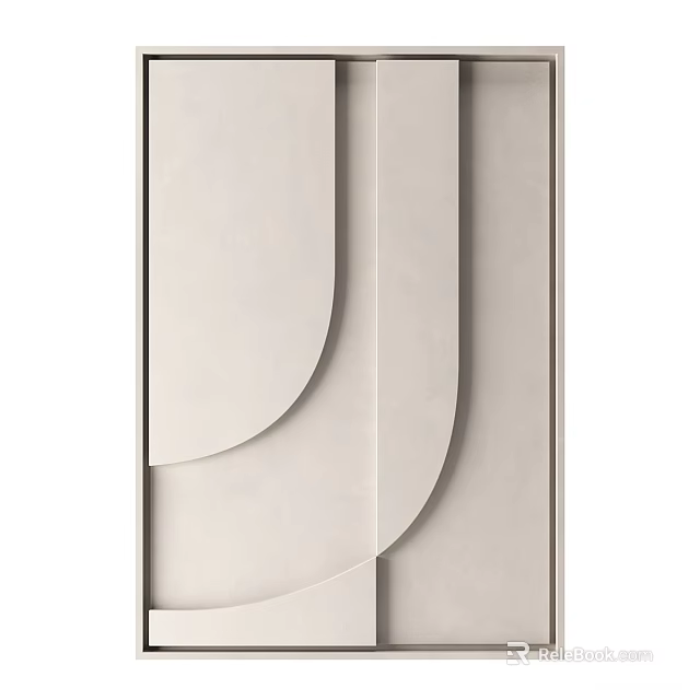 Abstract Painting In Modern Style With Soft Beige Tones Curved Shapes And Geometric Patterns 3d model 