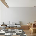 Modern Apartment Living Room Featuring Light Sofa Round Coffee Tables Cowhide Rug and Wooden Floors