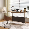 Modern Home Office Desk With Lamp Calendar Cup Chair And Window Blinds