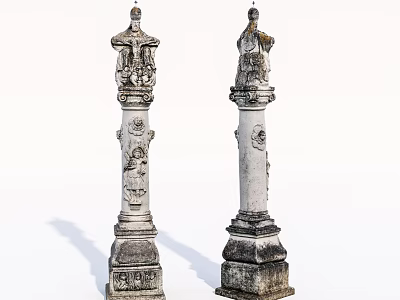 Classical Stone Columns With Intricate Carved Details Ornate Bases And Statue Finials 3d model