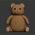 Plush Brown Teddy Bear Sitting With Red Bow Tie On Smooth Surface 3d model
