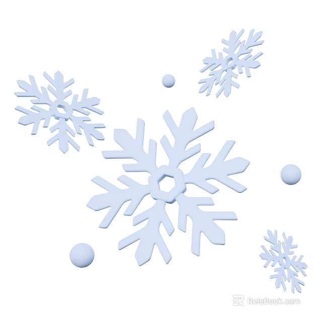 Decorative Ornament Set With Blue Snowflakes And Small Balls On White Background 3d model 