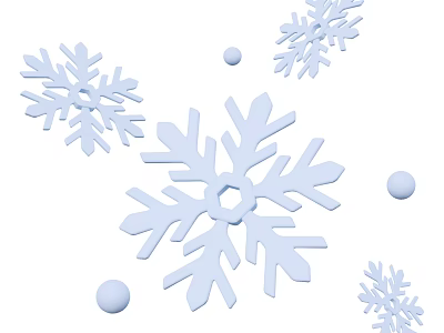 Decorative Ornament Set With Blue Snowflakes And Small Balls On White Background 3d model