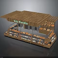 Wooden Roof Bakery Kiosk With Bread Display Shelves And Glass Front