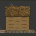 Realistic Miniature House Model With Yellow Walls Brown Tiled Roof Chimney And Stone Base