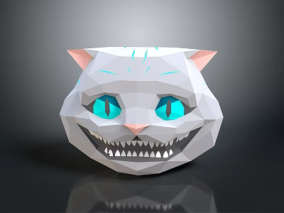 Stylish Low Poly Cat Face Design With Blue Eyes Pink Ears And Sharp Teeth Smile 3d model