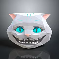 Stylish Low Poly Cat Face Design With Blue Eyes Pink Ears And Sharp Teeth Smile