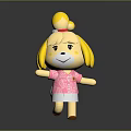 Cute Yellow Fur Game Character With Red Headband Pink Floral Top And White Skirt